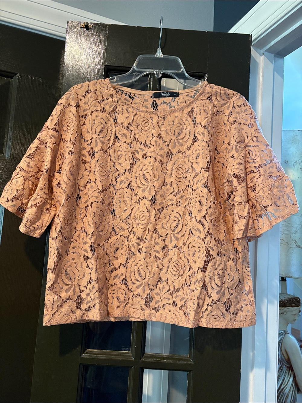 Peach Lace Flutter Sleeve Blouse